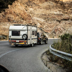 Caravan travel trailer on road