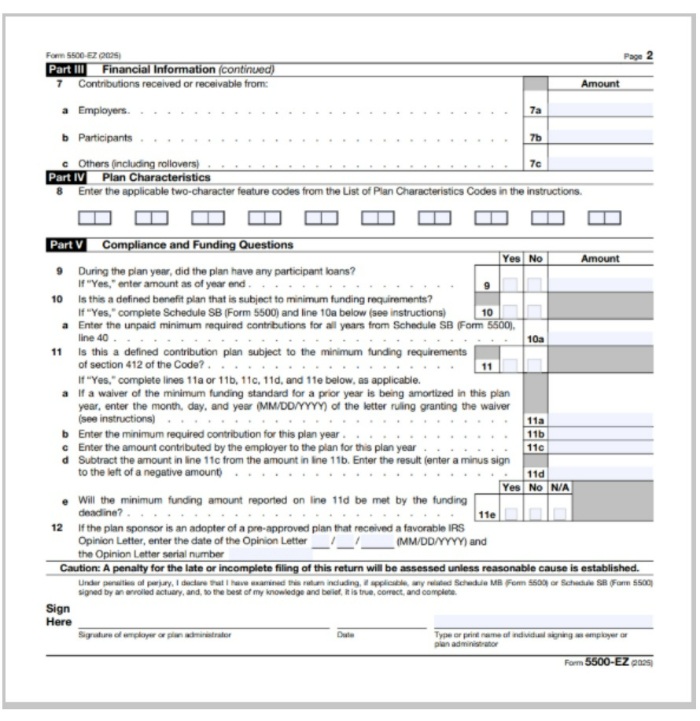 form 5500 ez page 2